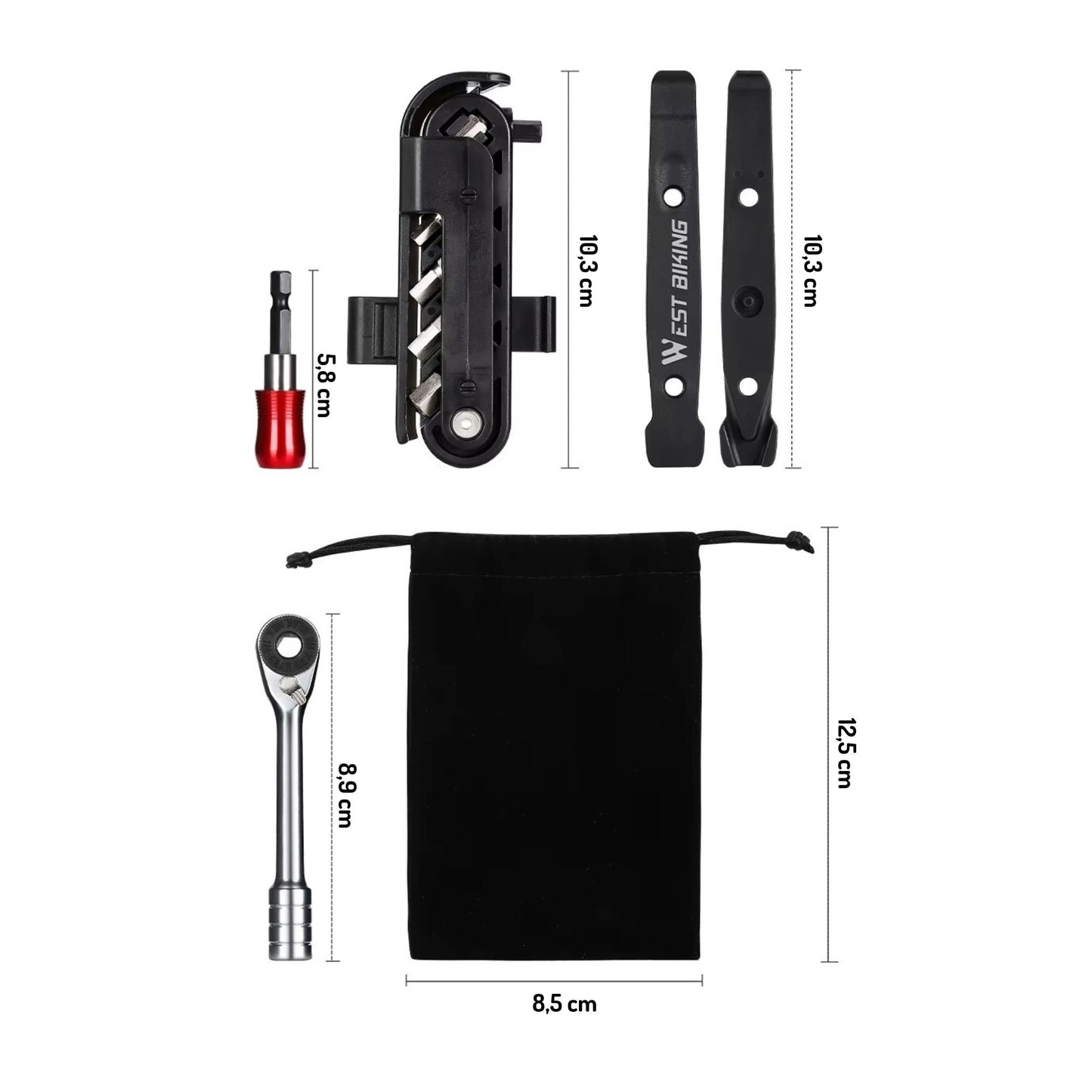 WEST BIKING Fahrrad Multitool 14-in-1 mit Ratsche & Reifenheber