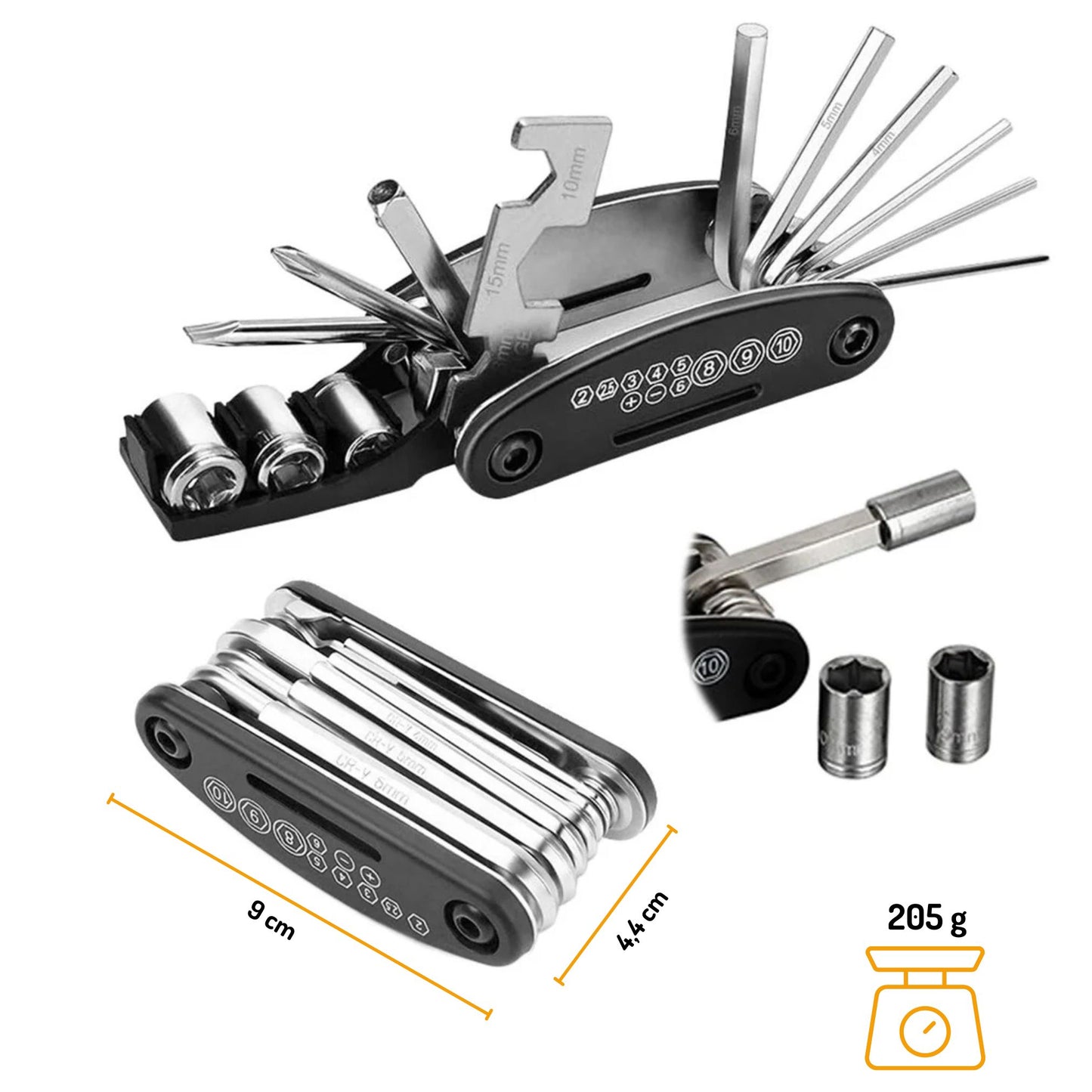 16-in-1 Fahrrad Multitool aus Stahl