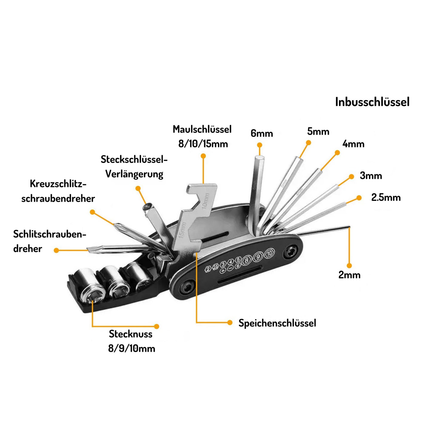 16-in-1 Fahrrad Multitool aus Stahl