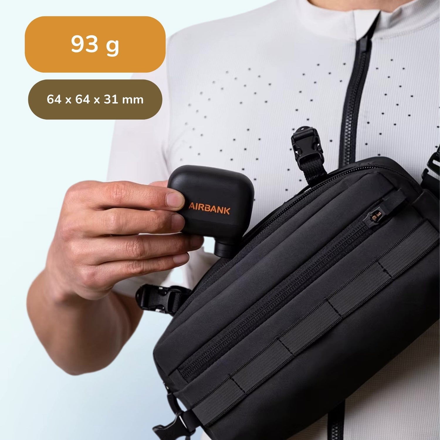 Ultraleicht & tragbar: Airbank Mini-Luftpumpe wiegt nur 93g und passt in jede Tasche.