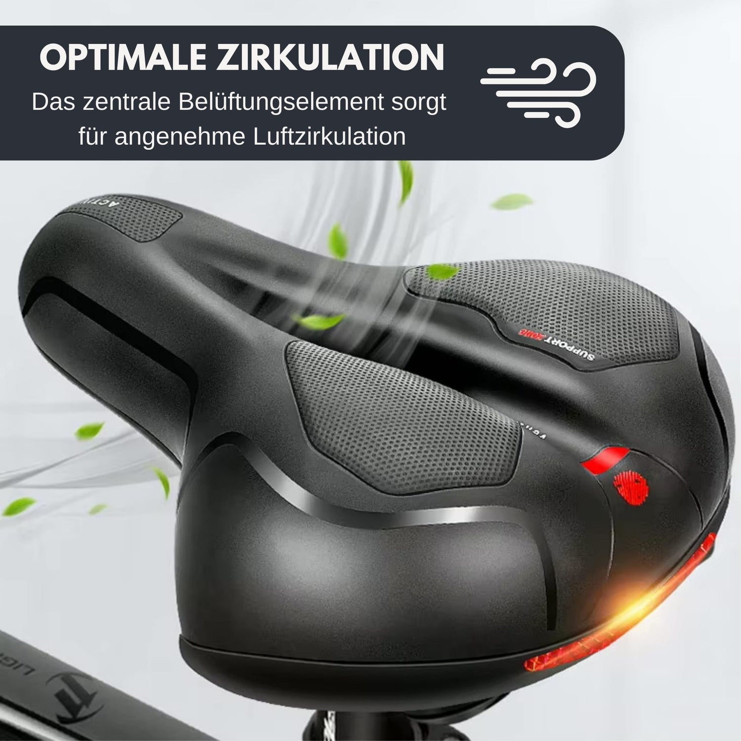 Visualisierung der optimalen Luftzirkulation im ergonomischen Damensattel – hohles, atmungsaktives Design für maximale Frische bei jeder Fahrt.