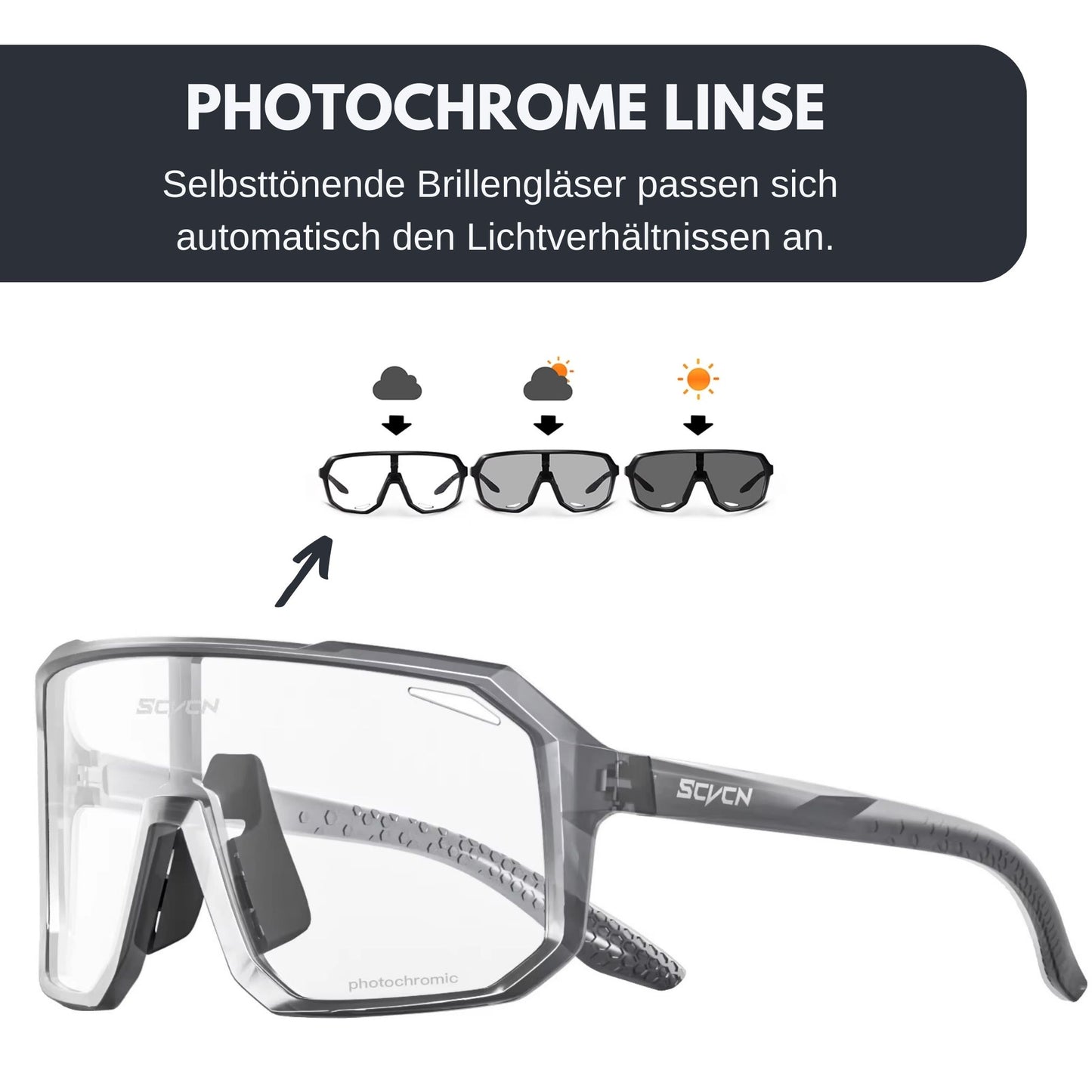 Brillenglas zeigt Farbveränderung bei starker Sonneneinstrahlung, innovativer UV-Schutz
