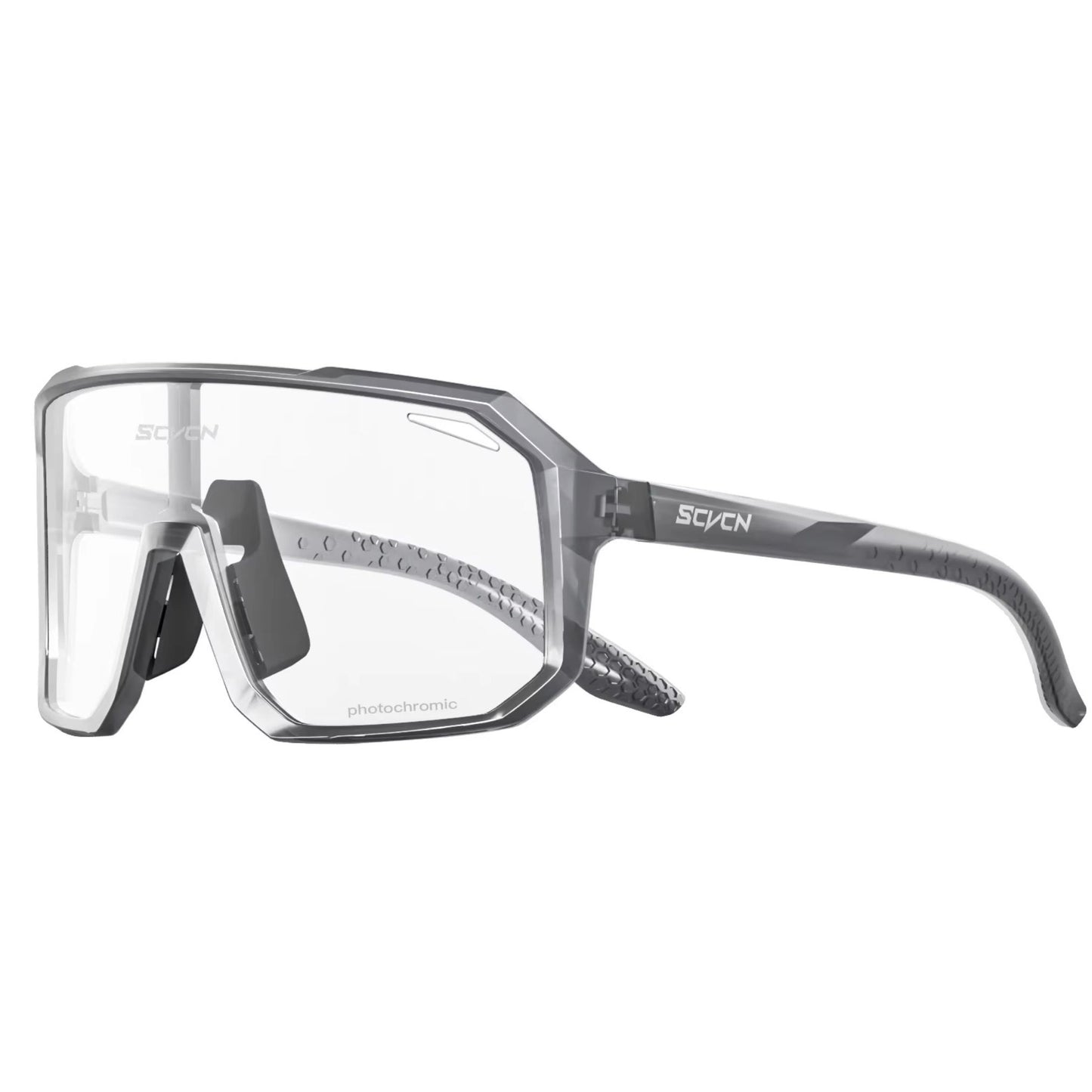 Graue Photochroma Fahrradbrille, freigestellt, ideal für Outdoor-Abenteuer