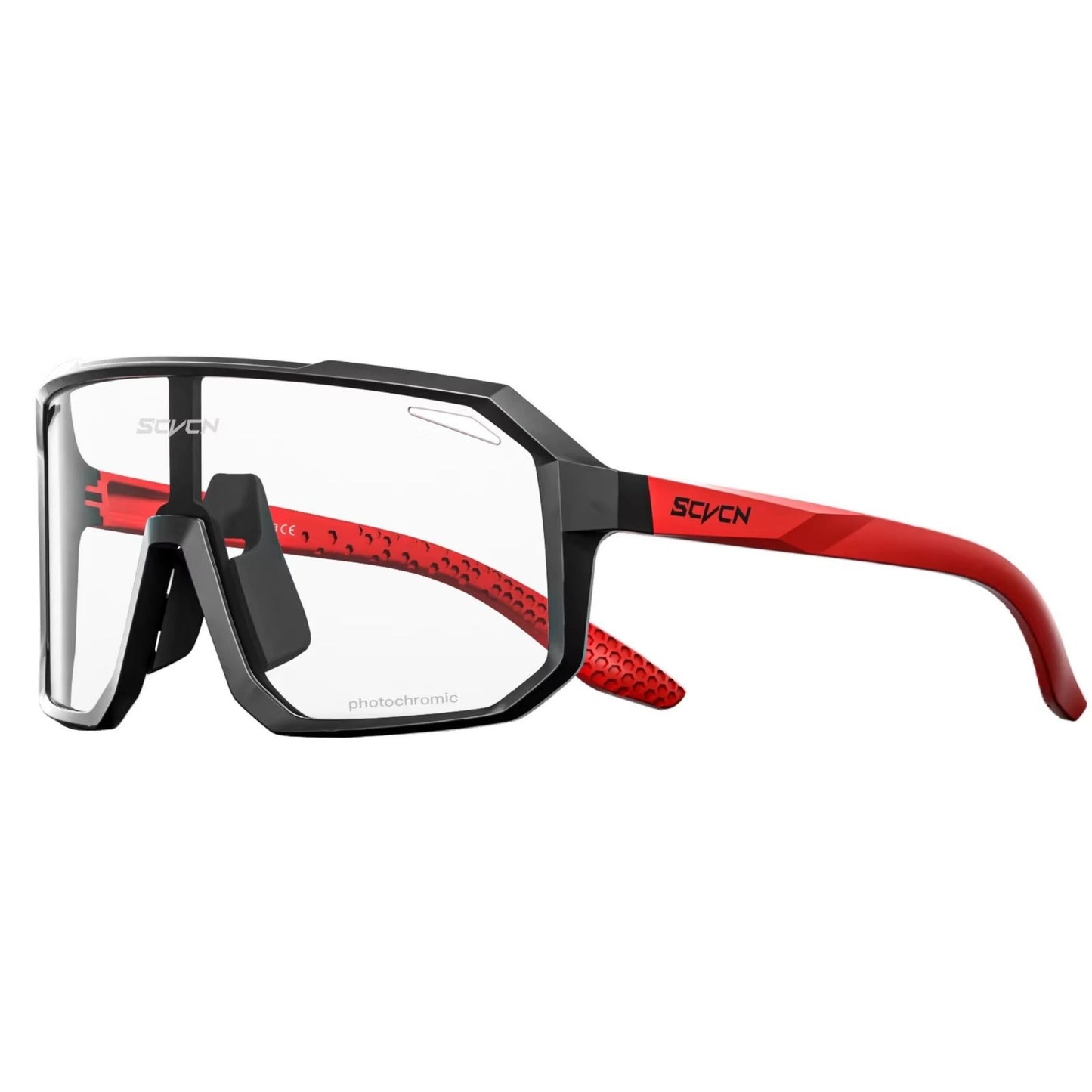 Schwarz-rote Photochroma Fahrradbrille, markantes Design, langlebig und widerstandsfähig