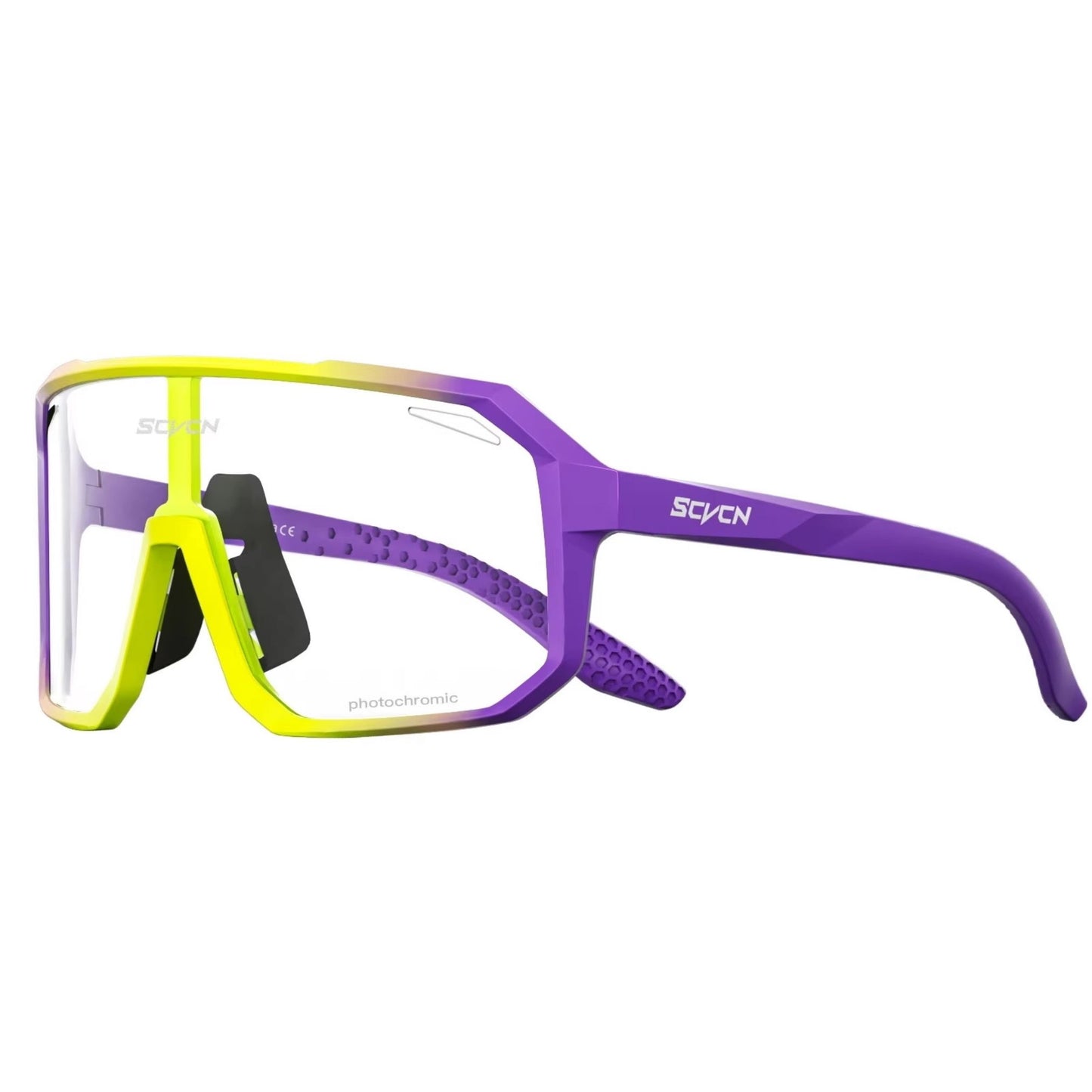 Neon Gelb/Lila Photochroma Fahrradbrille, modernes Design, widerstandsfähig und stylisch