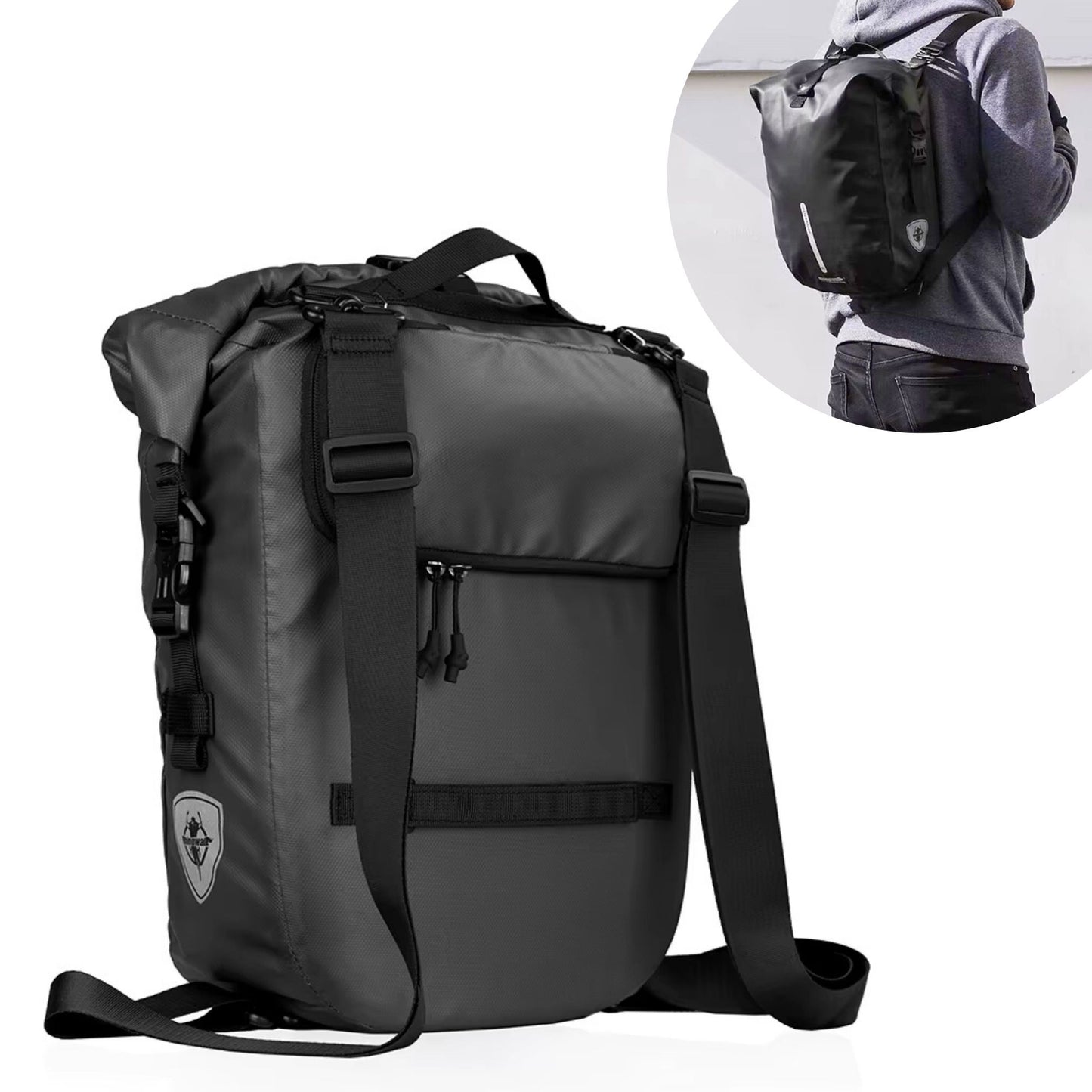 Rhinowalk Fahrradtasche 20L als Rucksack: Bequemes Tragen auf dem Rücken, ideal für unterwegs.