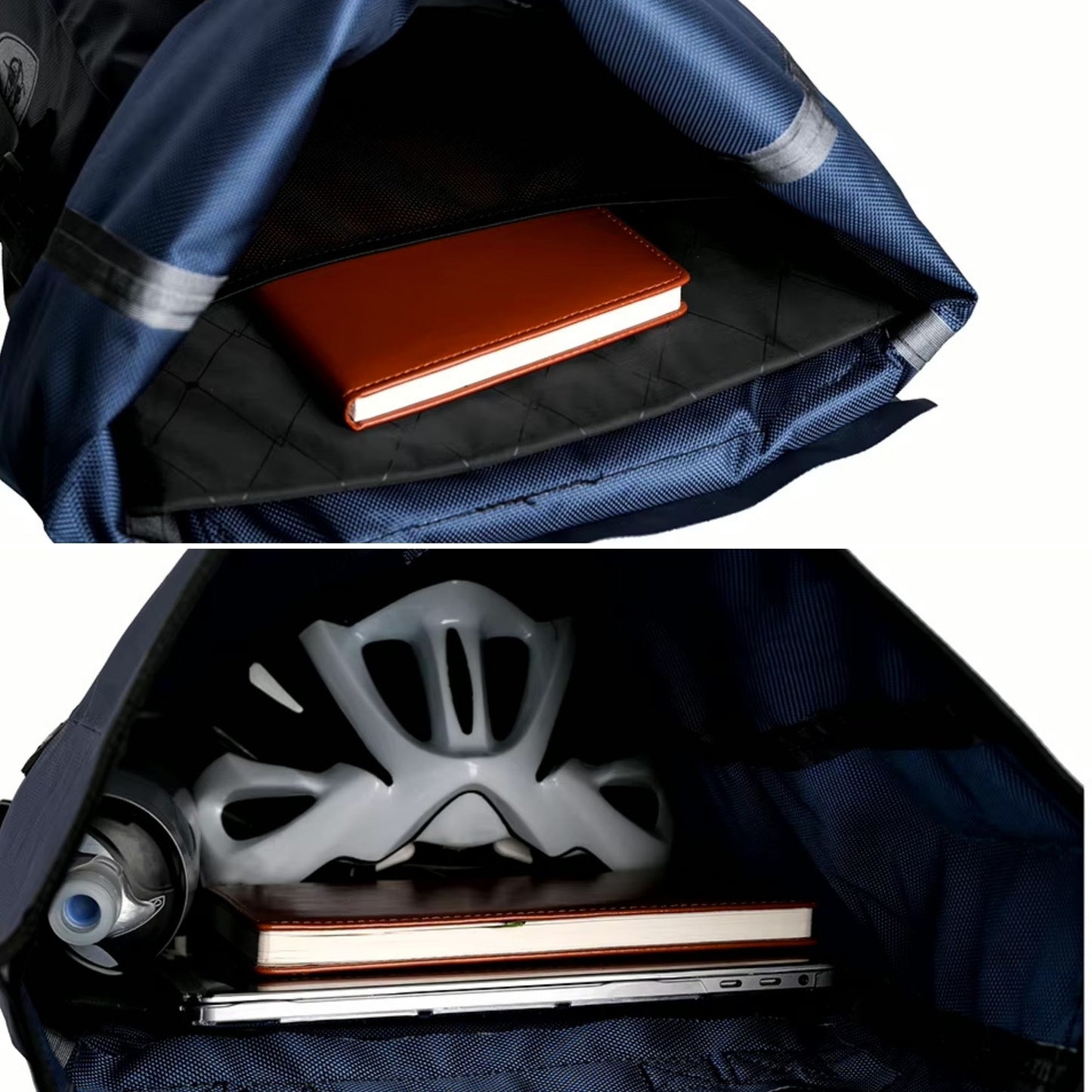 Rhinowalk Fahrradtasche 20L: Innenraum mit Laptopfach und Platz für weitere Utensilien.
