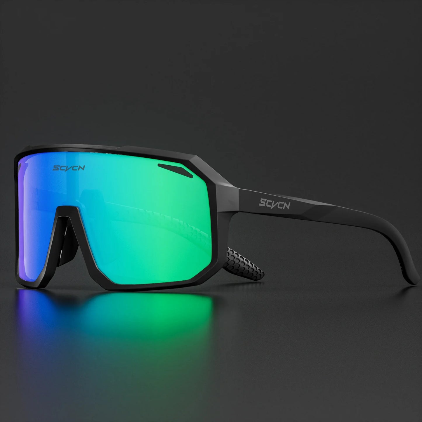 Ultraleichte Fahrradbrille / Sport-Sonnenbrille mit grünem Glas und schwarzem Rahmen – robustes Design