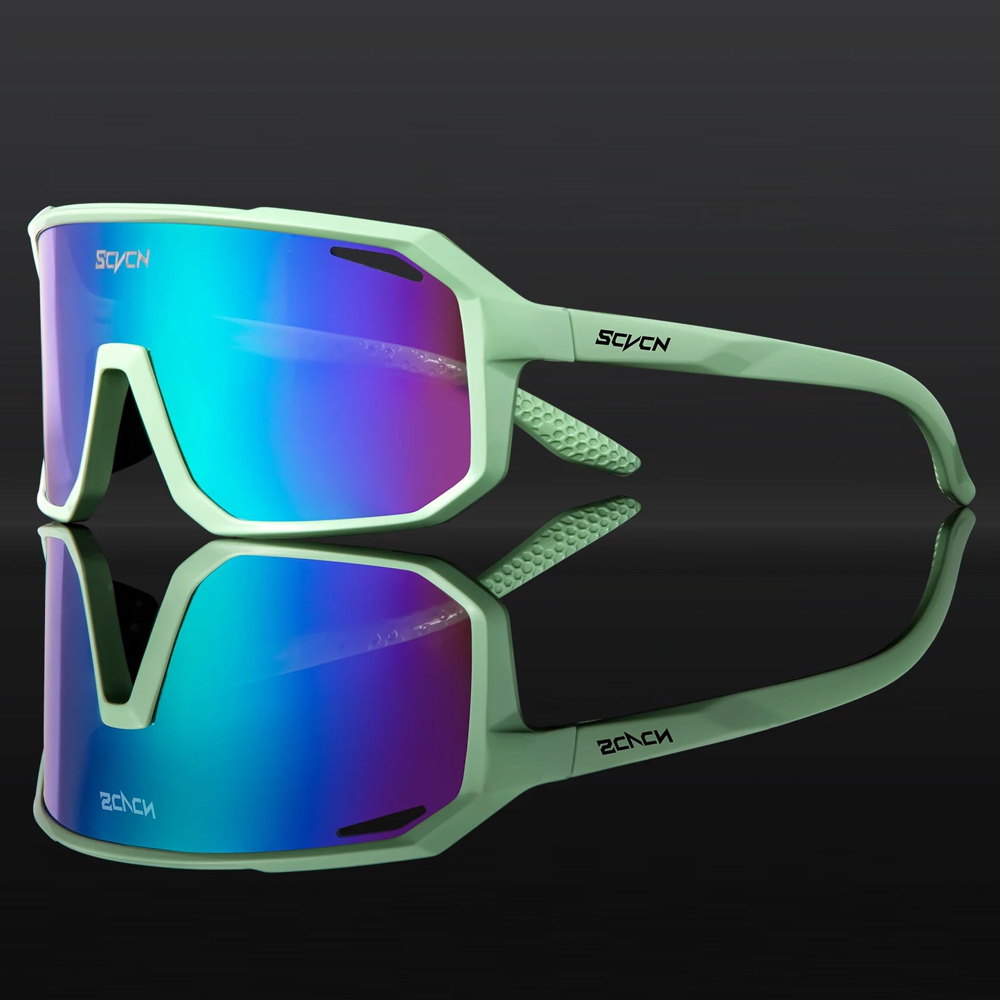 Ultraleichte Fahrradbrille / Sport-Sonnenbrille mit hellblauem Glas und türkisem Rahmen – robustes Design.