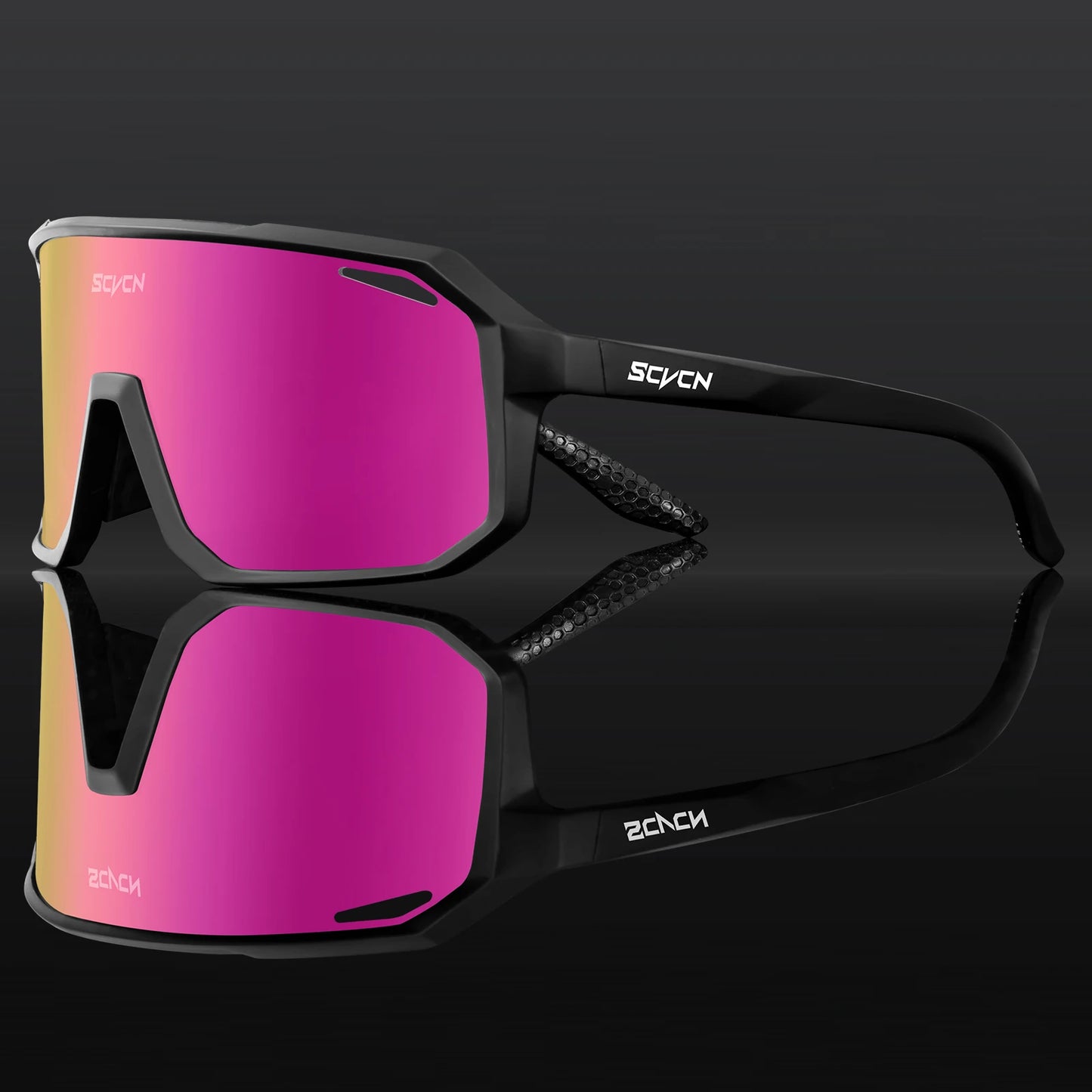 Ultraleichte Fahrradbrille / Sport-Sonnenbrille mit pinkem Glas und schwarzem Rahmen – robustes Design.