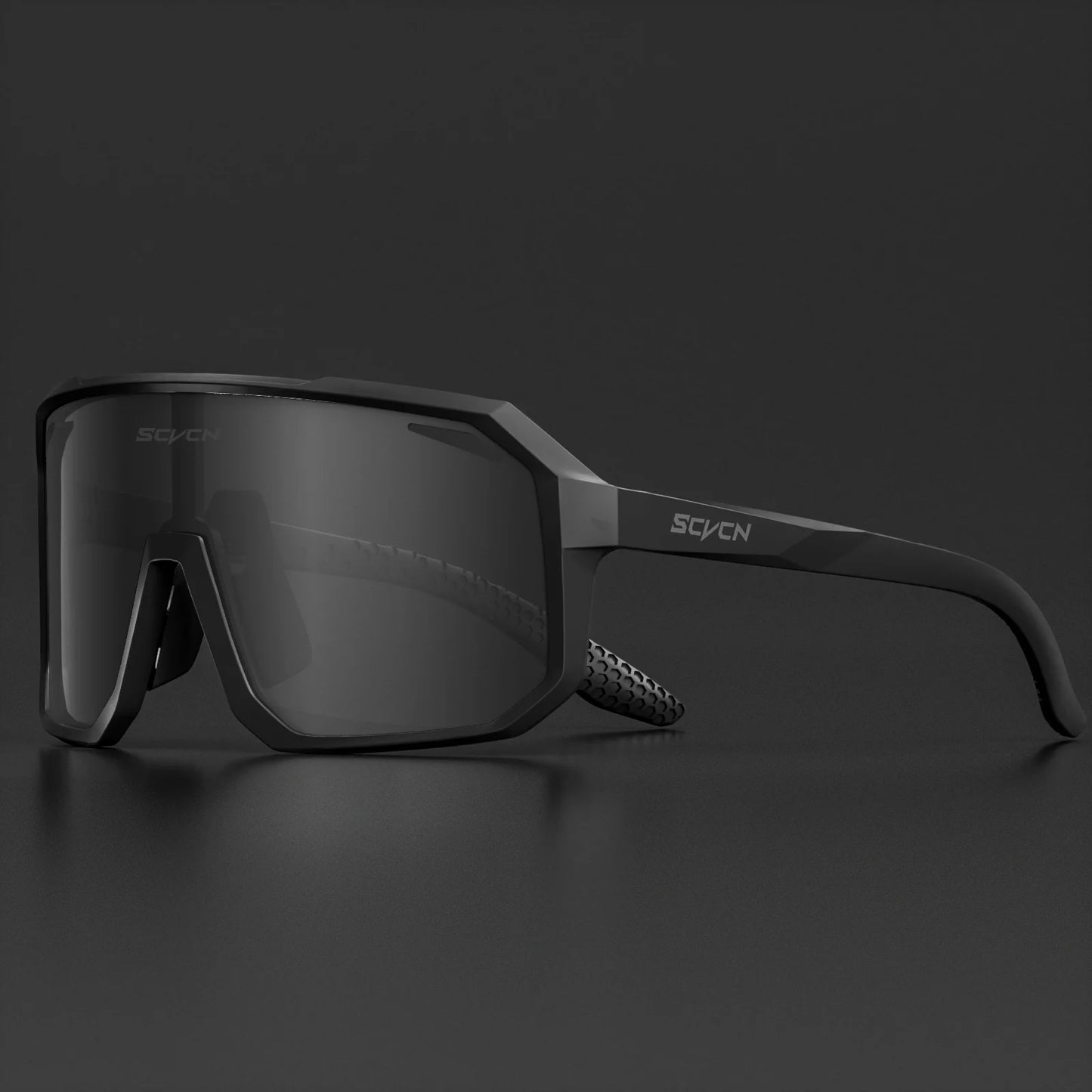 Ultraleichte Fahrradbrille / Sport-Sonnenbrille mit schwarzem Glas und schwarzem Rahmen – robustes Design.