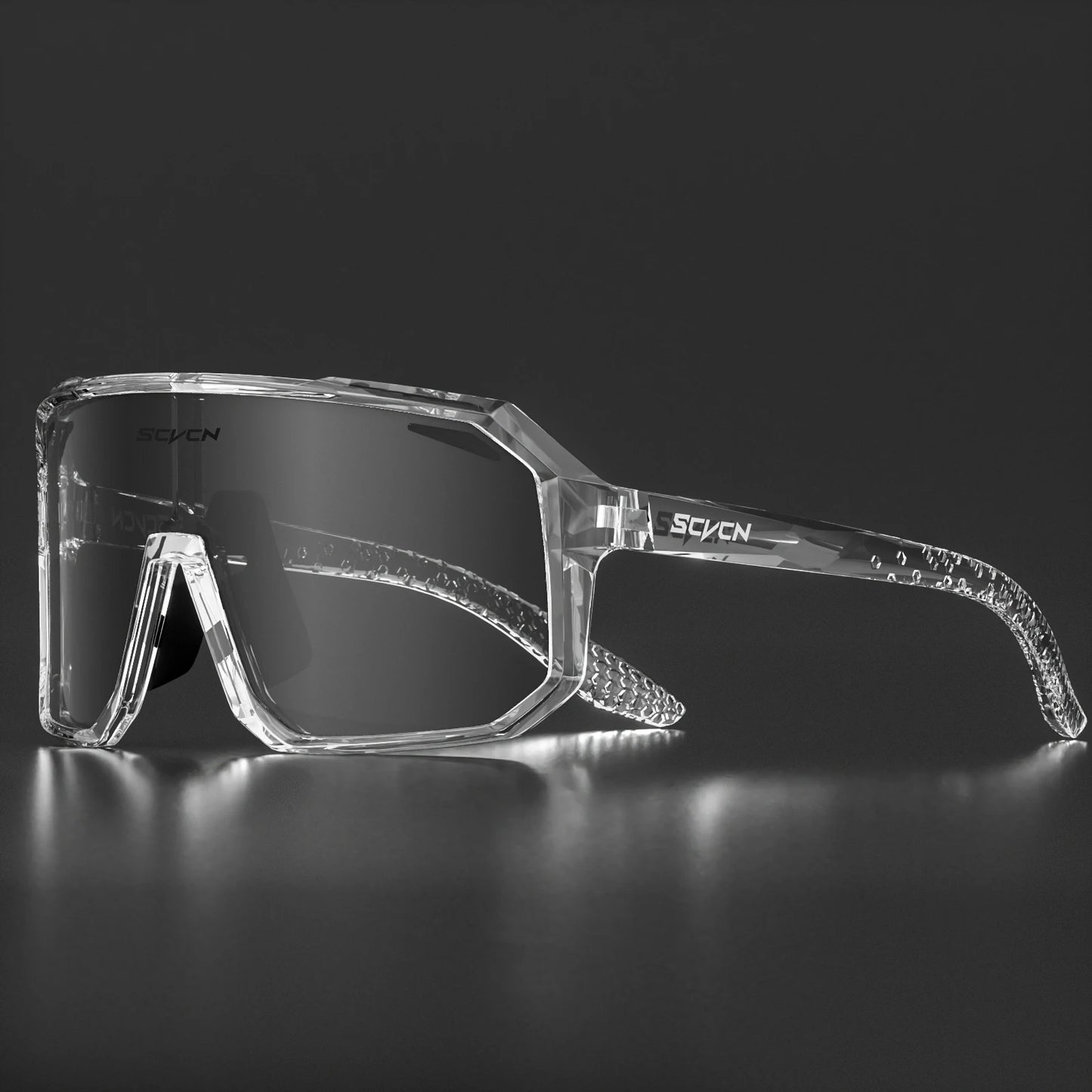 Ultraleichte Fahrradbrille / Sport-Sonnenbrille mit klarem Glas und klarem Rahmen – robustes Design.