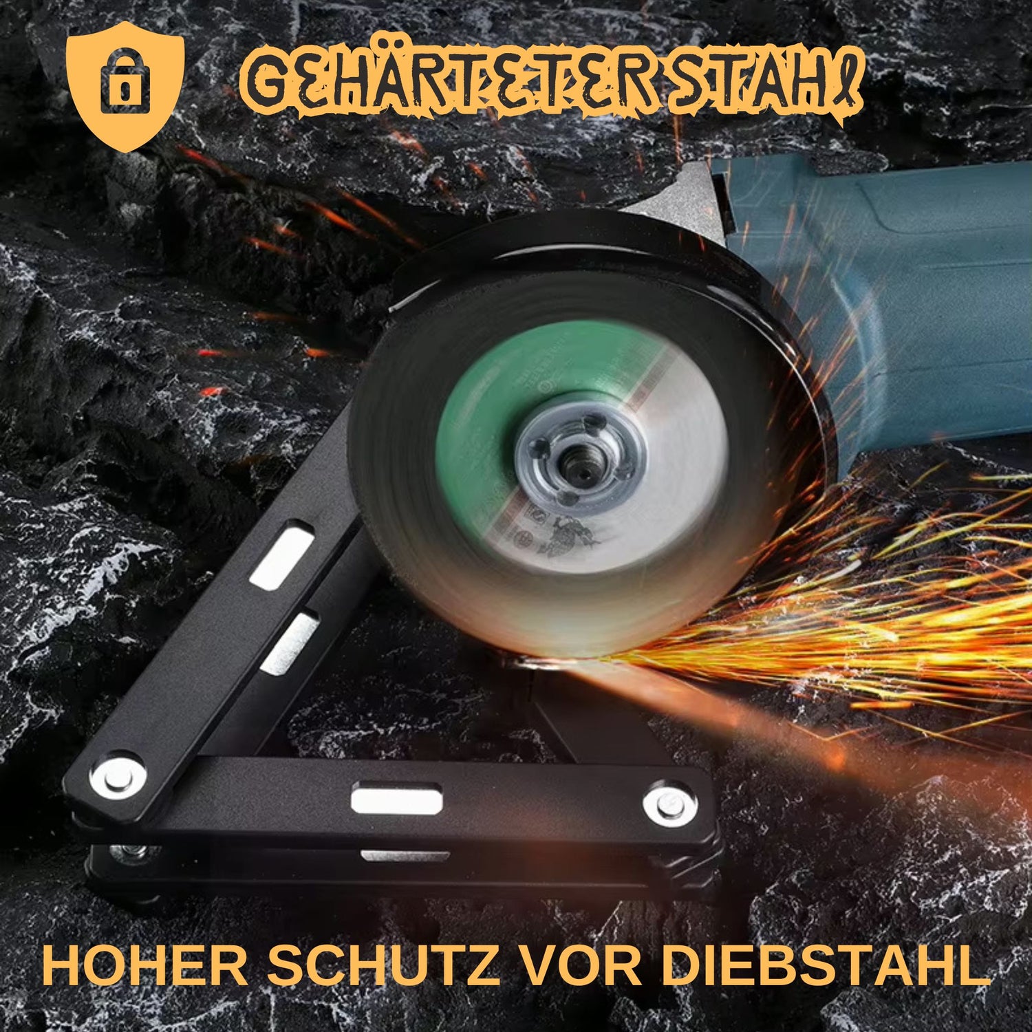 Gehärteter Stahl: Hochsicherheits-Faltschloss widersteht Aufbruchsversuchen mit einem Winkelschleifer.