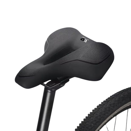Fahrradsattel Deluxe Komfort, montiert auf einem Fahrrad, freigestellt. Zeigt den Sattel in Aktion.