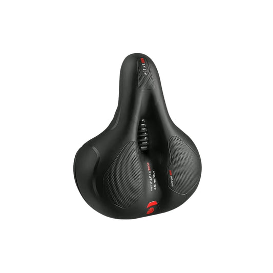 Freigestellter ergonomischer Damensattel in Rot – idealer Fahrradsattel mit Memory-Schaum, stoßdämpfend und komfortabel für aktive Frauen.