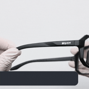 GIF: Flexibler, dehnbarer Brillenrahmen demonstriert hohe Robustheit und Langlebigkeit.