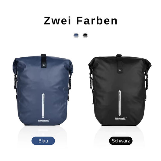 Rhinowalk Fahrradtasche 20L in Schwarz und Blau. Vielseitige Gepäckträgertasche für Fahrradabenteuer.
