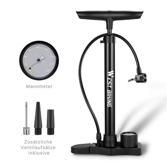 Stand Fahrradpumpe mit Manometer, Universalpumpe für Schrader, Presta, Dunlop. 
