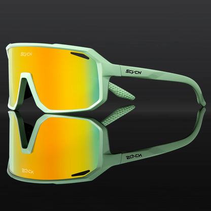 Ultraleichte Fahrradbrille / Sport-Sonnenbrille mit gelbem Glas und türkisem Rahmen – robustes Design.