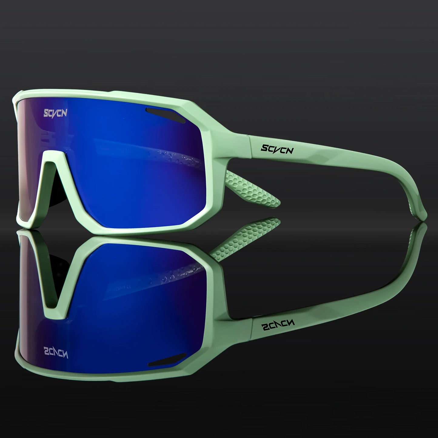 Ultraleichte Fahrradbrille / Sport-Sonnenbrille mit blauem Glas und türkisem Rahmen – robustes Design.