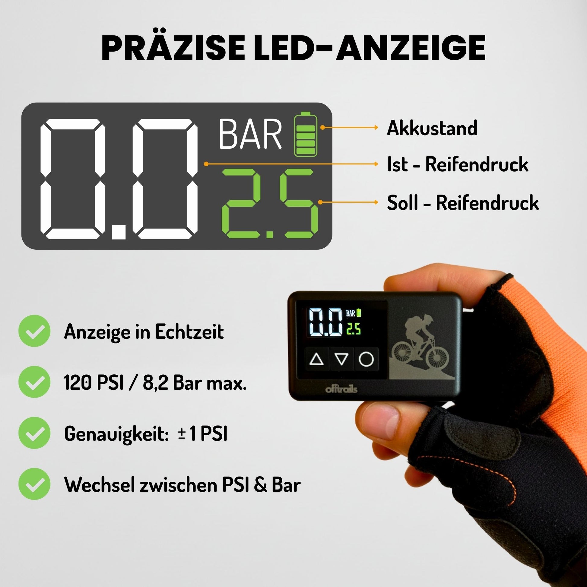 fahrradpumpe mit bar anzeige offtrails e-Pump